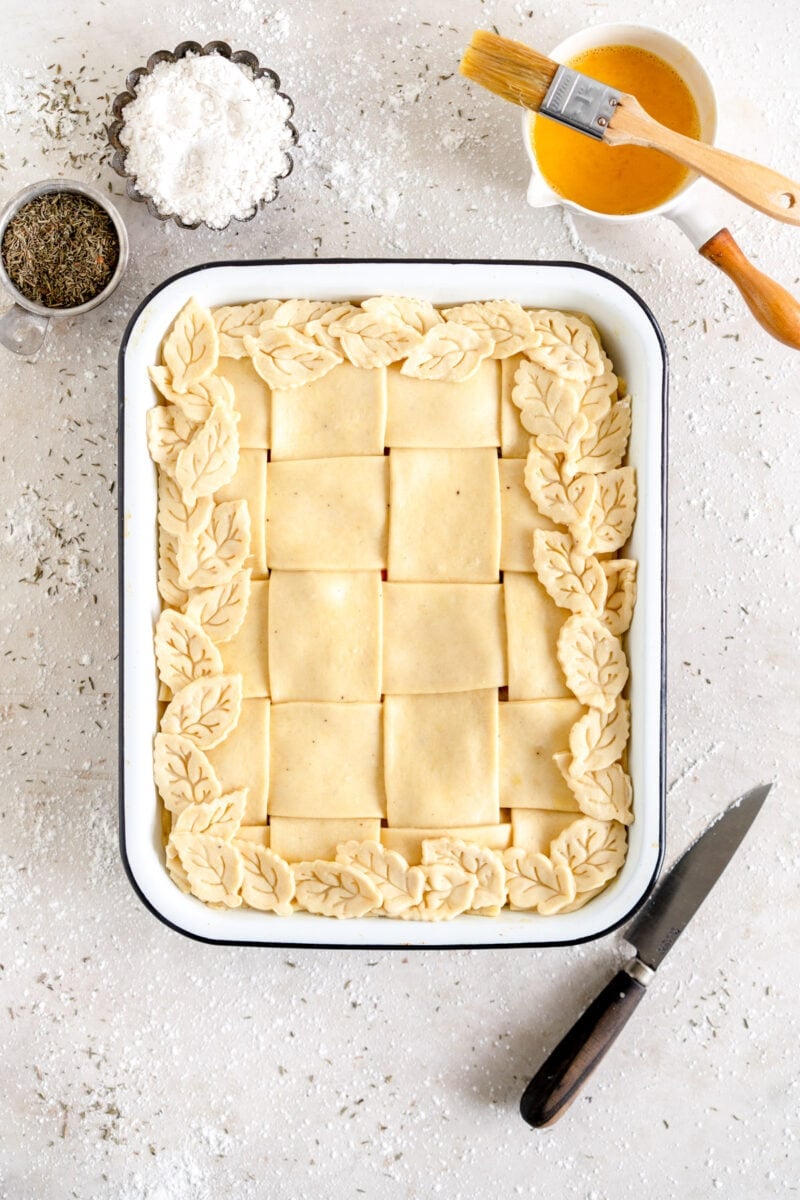 chicken pot pie ready for oven