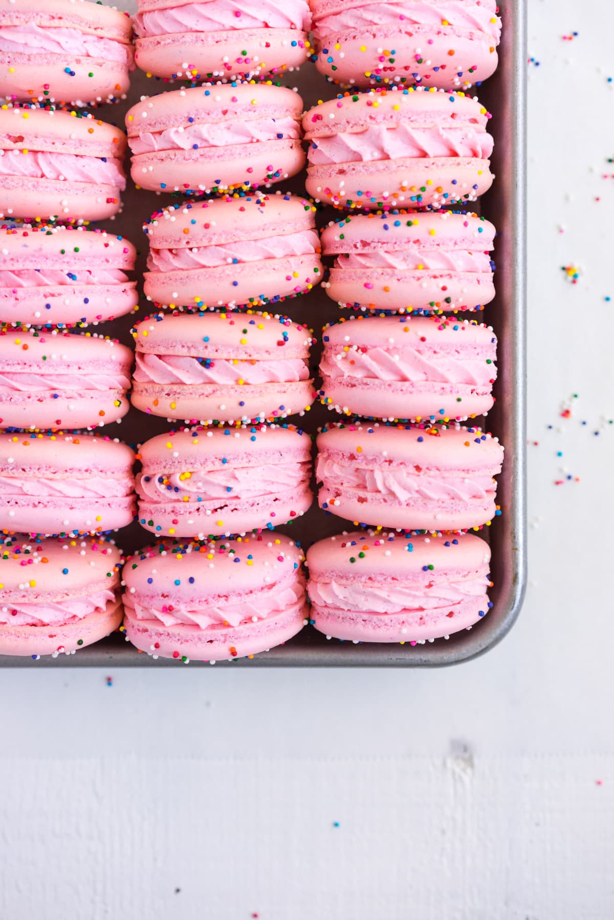 corner shot of french macarons lined up