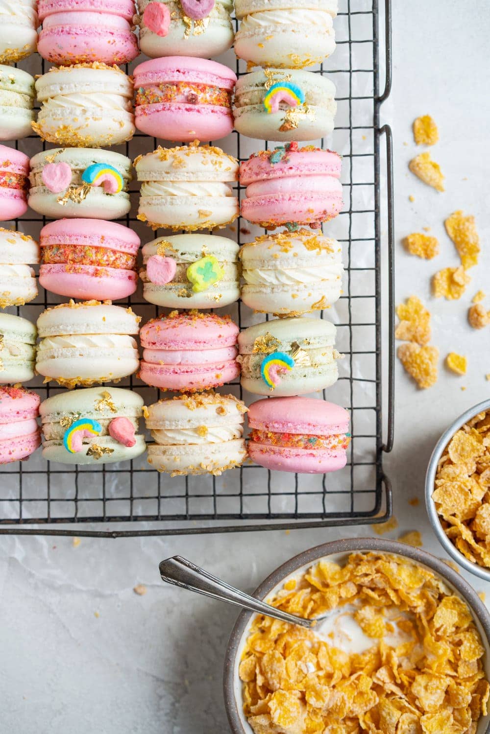 cereal milk macarons on cooling rack