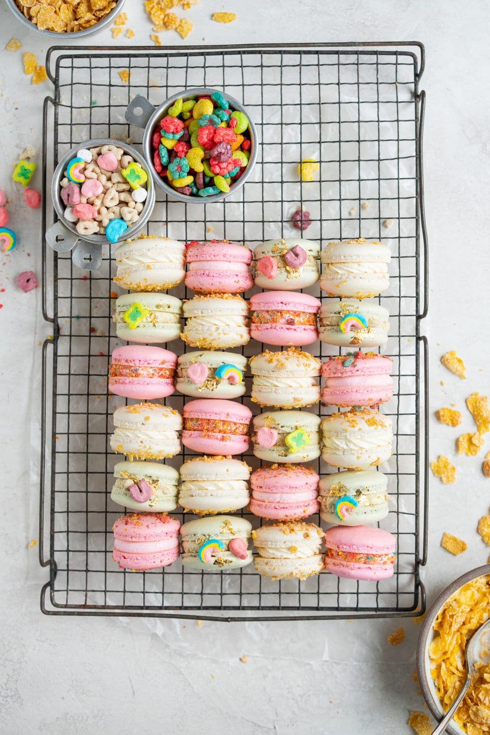 pulled back shot of cereal milk macarons