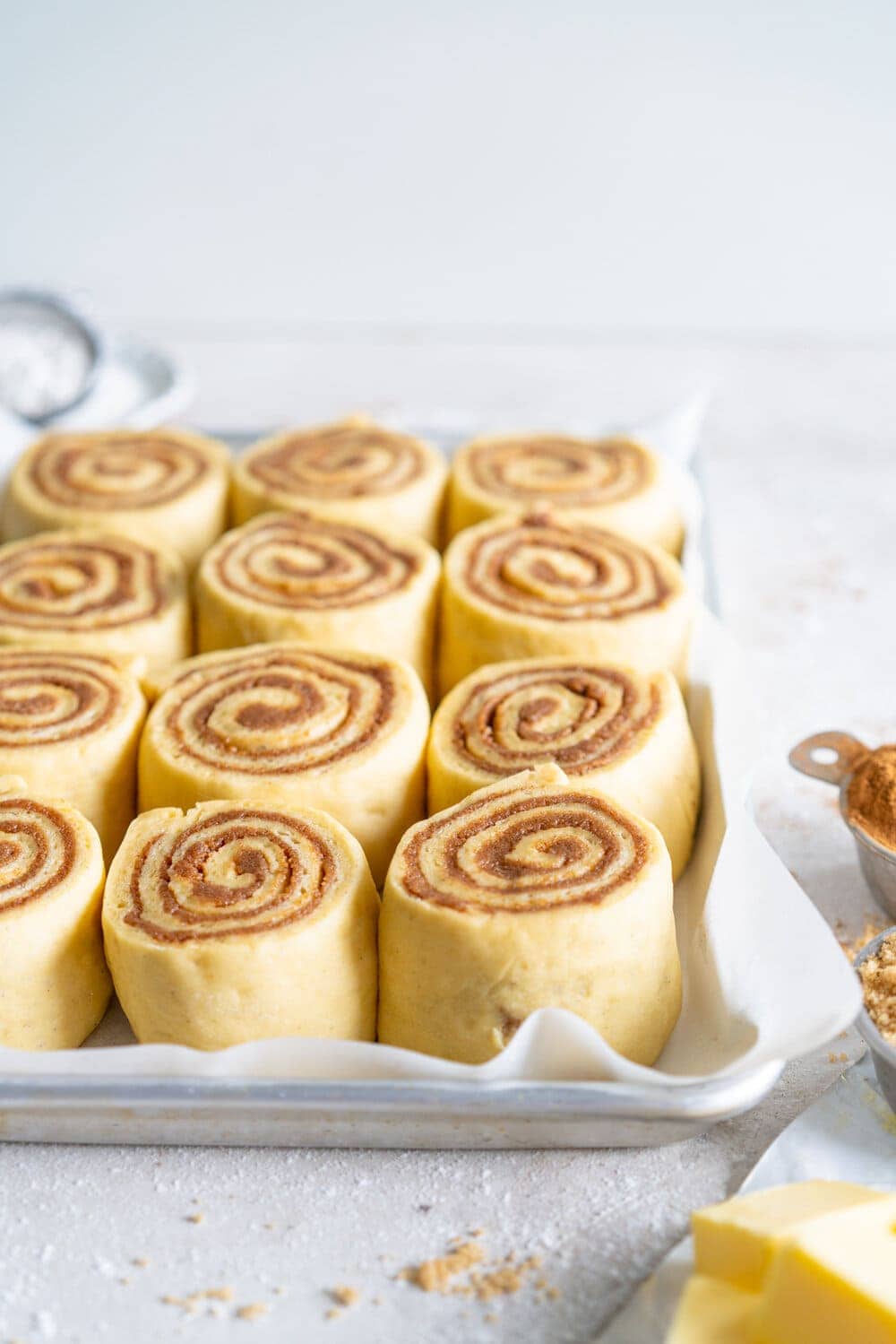 side on angle shot of cinnamon rolls