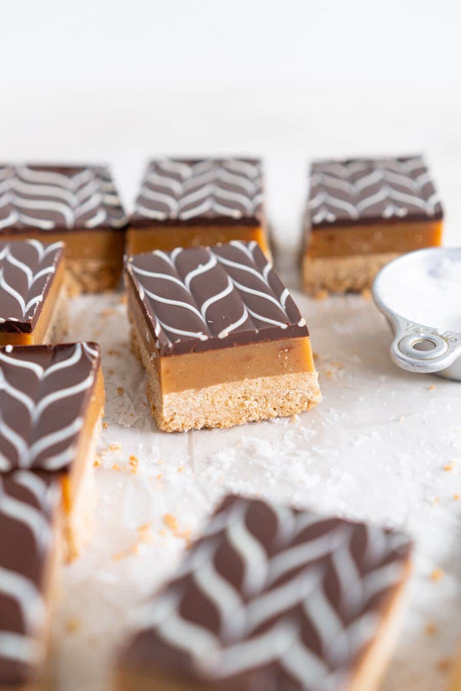Side shot of salted caramel slice