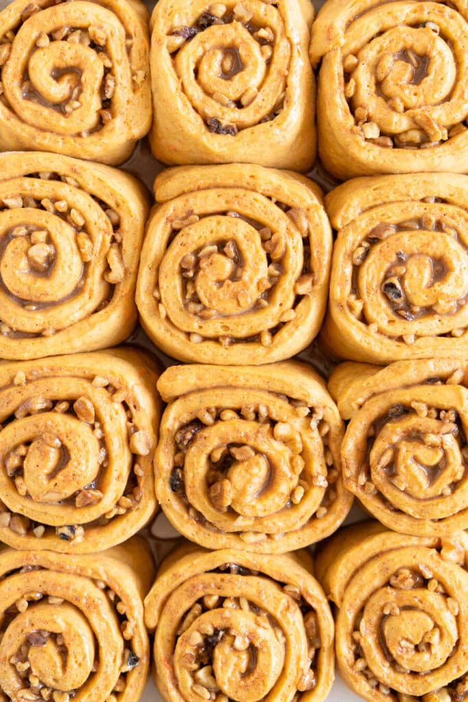 Close up photo of carrot cake cinnamon rolls