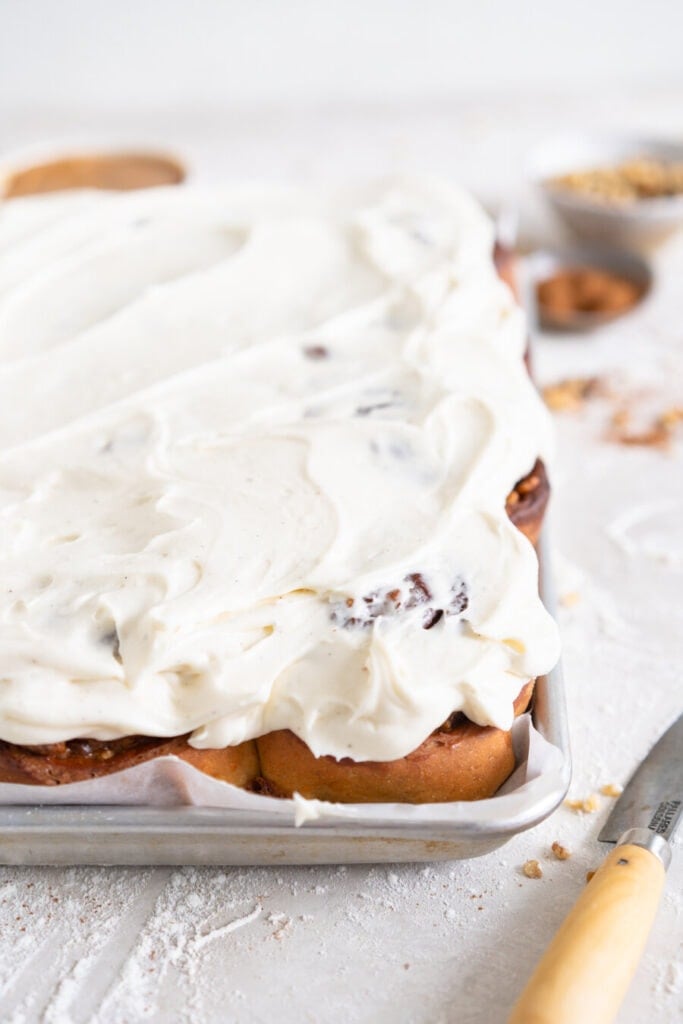 side shot of carrot cake cinnamon rolls
