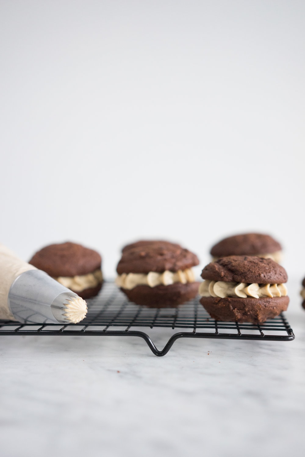 Chocolate stout cookies with coffee german buttercream