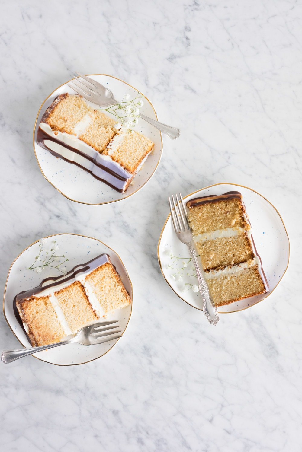 Honey lavender cake with vanilla german buttercream and lavender chocolate ganache drip