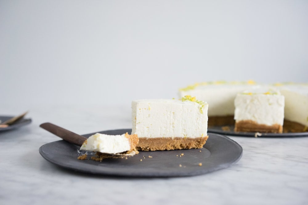 Lemon and Lime No bake cheesecake - the perfect make-ahead dessert that won't clog up precious oven space when preparing for a busy dinner party!