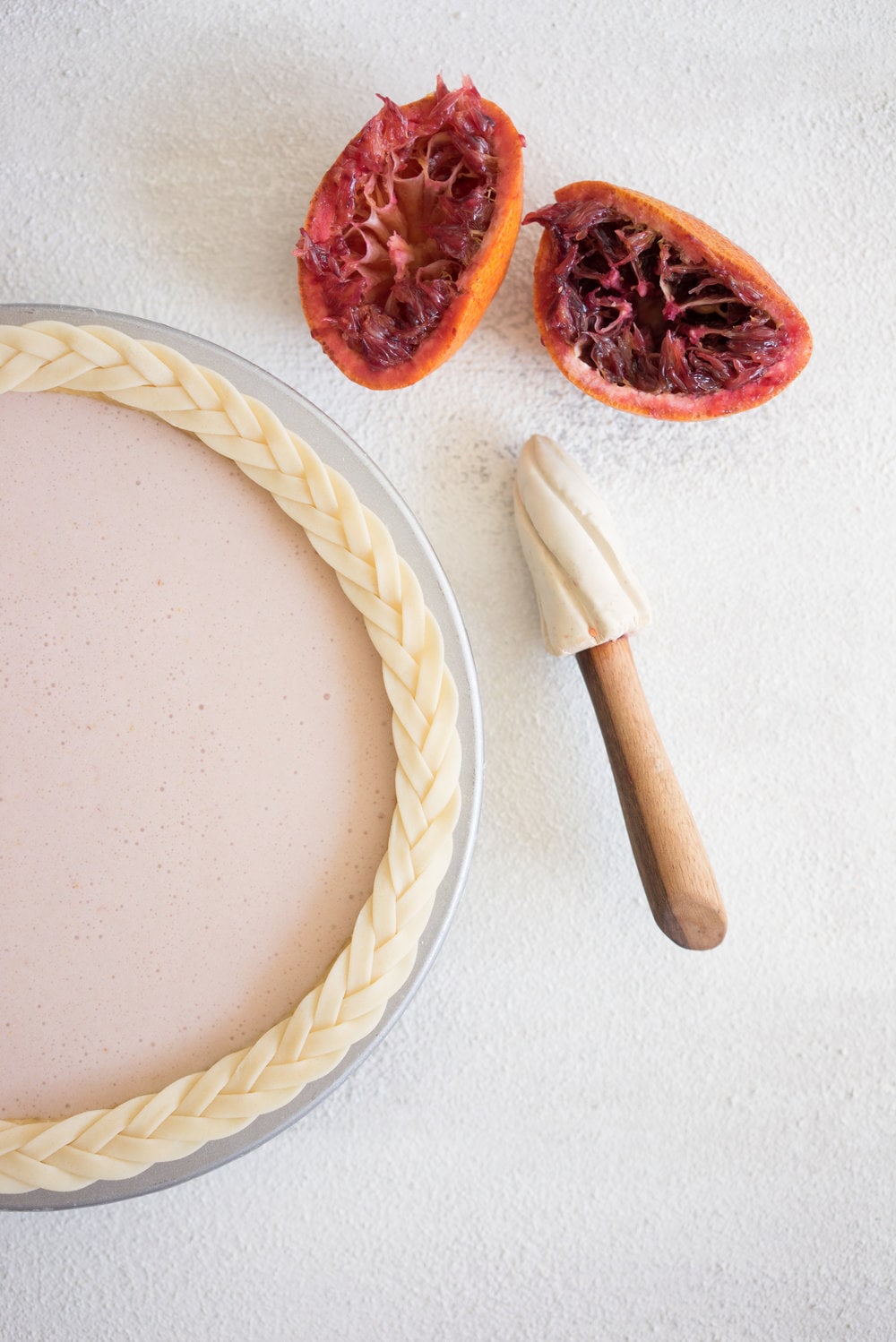 Blood orange chess pie with braid finish