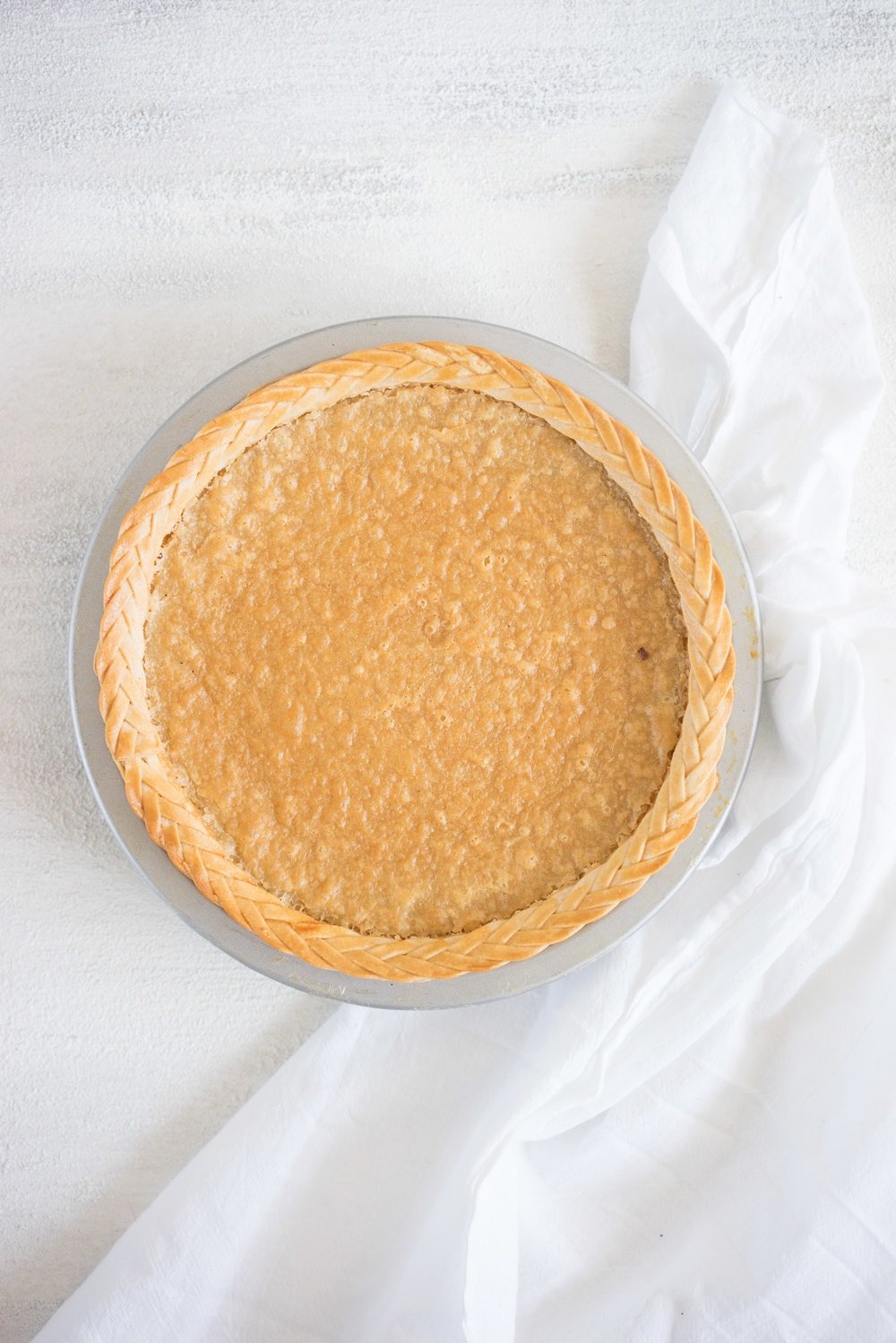 Blood orange chess pie with braid finish