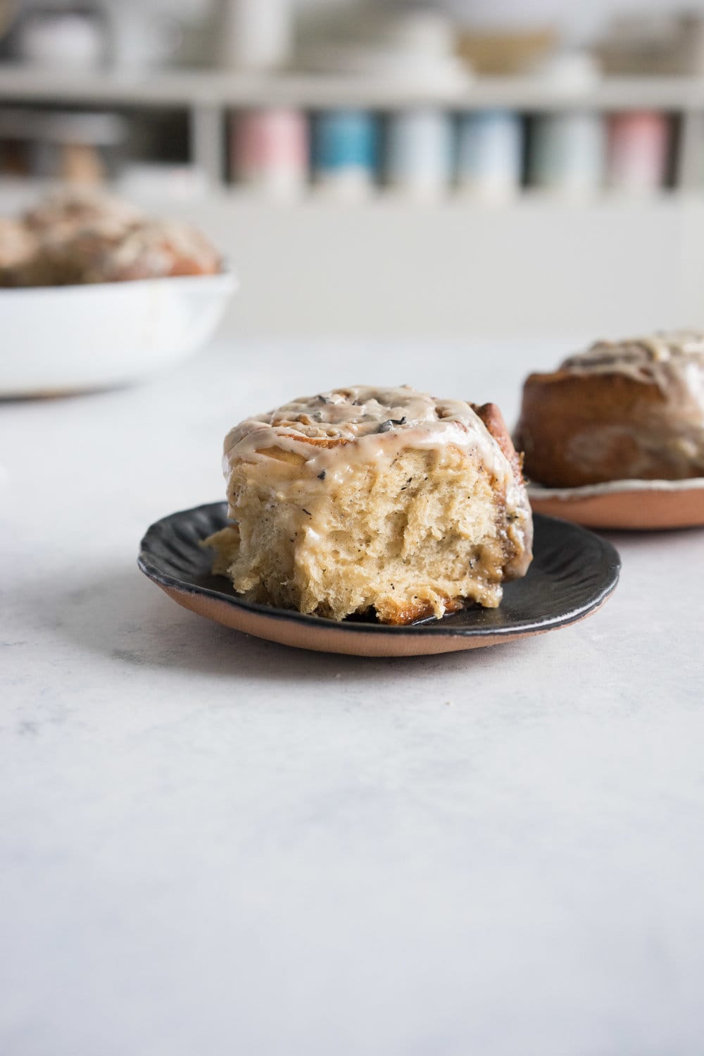 An earl grey infused dough, filled with an earl grey and brown sugar mixture, baked until caramelized, then finished with an earl grey infused glaze. A slightly different take on the classic cinnamon roll.