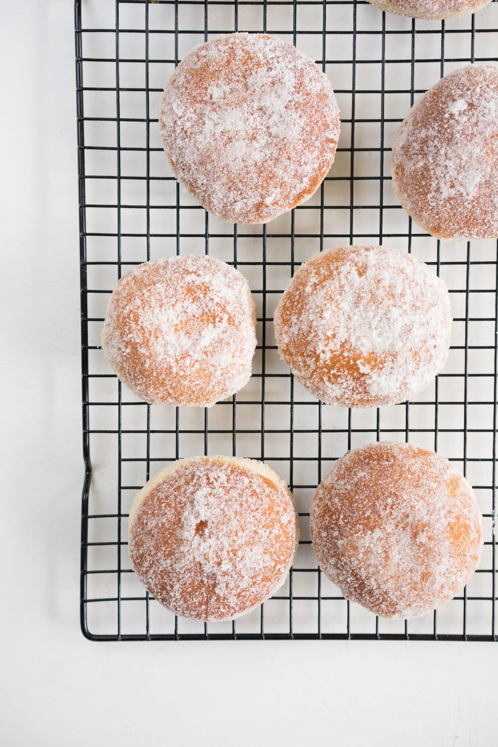 Brioche doughnuts, roasted rhubarb, vanilla bean pastry cream, and vanilla sugar