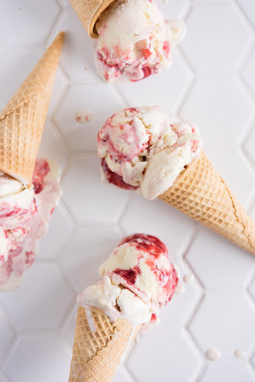 Strawberry ripple and shortbread ice cream - creamy vanilla ice cream, swirled with fresh strawberry sauce, and studded with chunks of home made shortbread