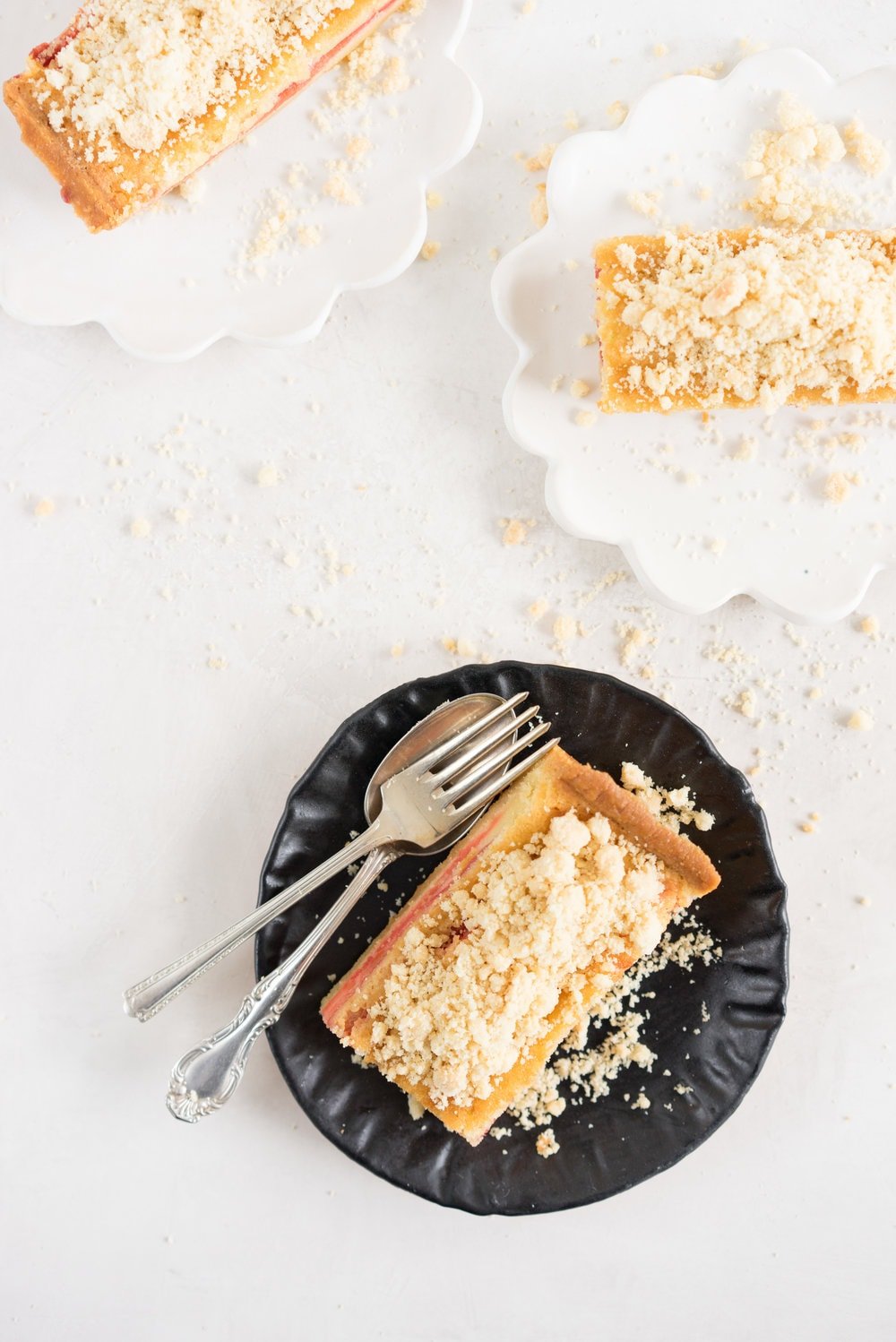Brown butter rhubarb streusel tart - pate sucree, brown butter frangipane, cured rhubarb, and toasted almond streusel. Worth every second