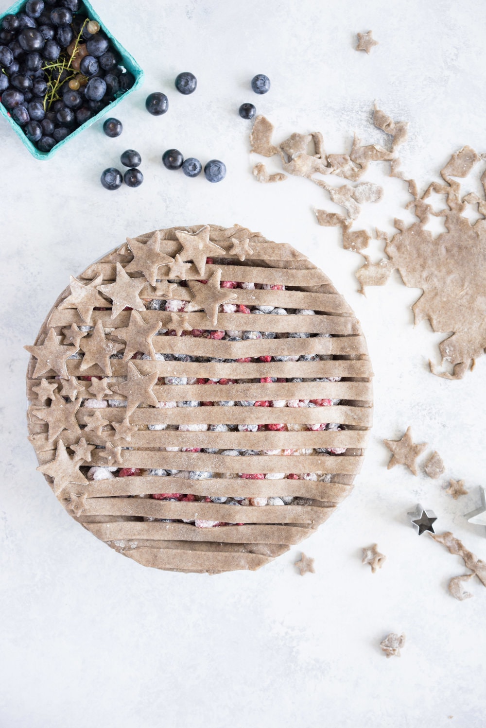 Blueberry, raspberry and white currant pie with buckwheat crust - the perfect 4th of july pie, or change the lattice up and you have the perfect summer dessert!