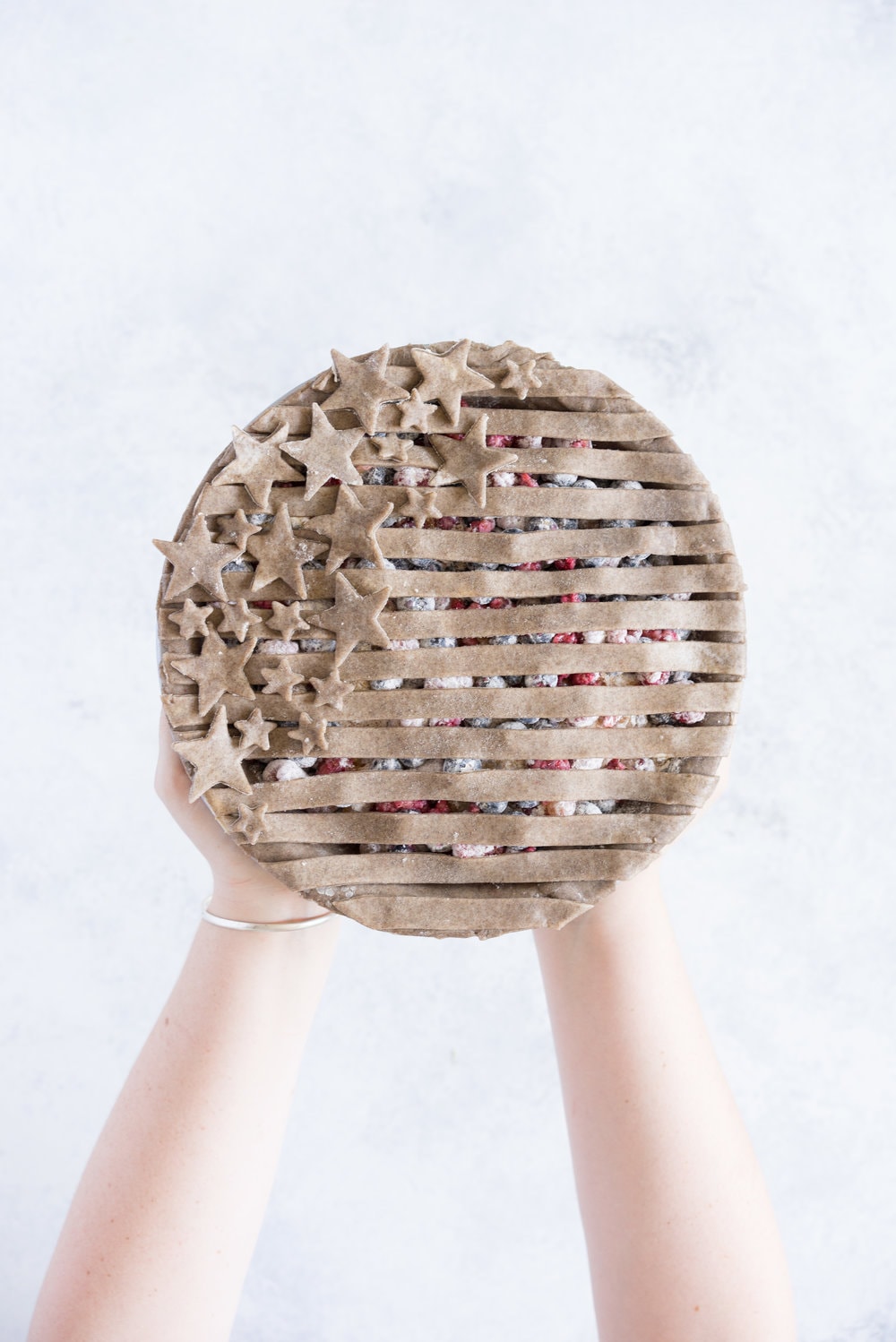 Blueberry, raspberry and white currant pie with buckwheat crust - the perfect 4th of july pie, or change the lattice up and you have the perfect summer dessert!