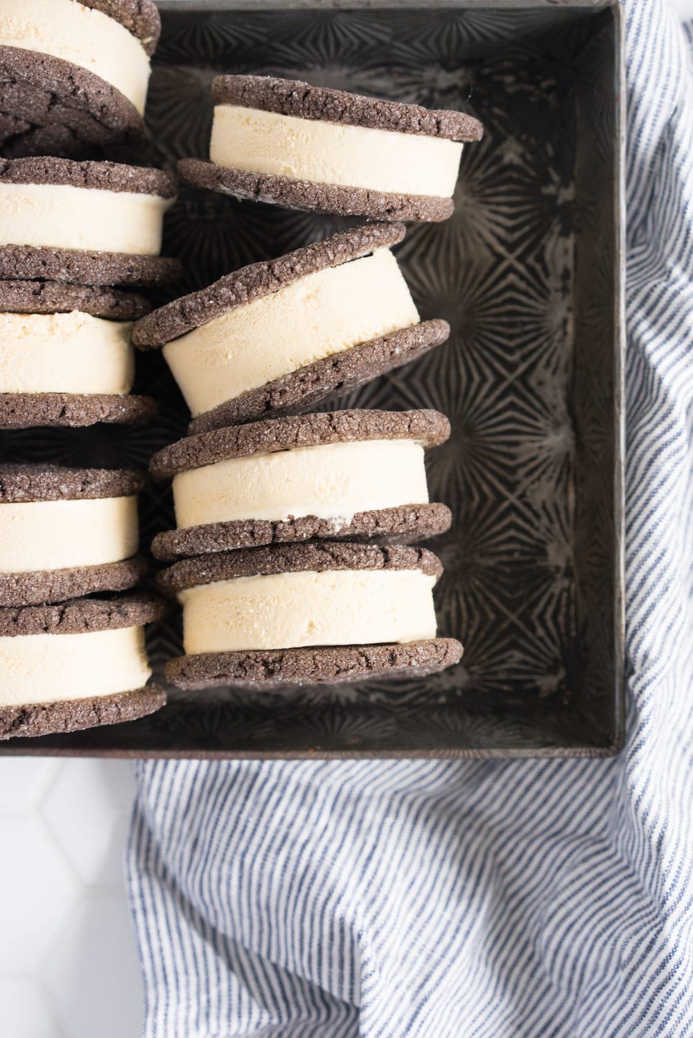 Chocolate earl grey ice cream sandwiches - creamy earl grey ice cream sandwiched between perfectly chewy chocolate sugar cookies. The dessert you never knew you needed. Until now.
