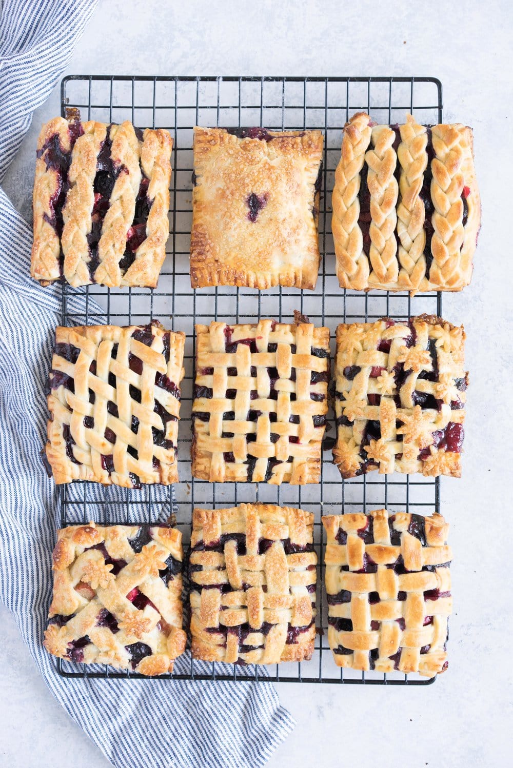 Sour Cherry, Blueberry, and rhubarb hand pies