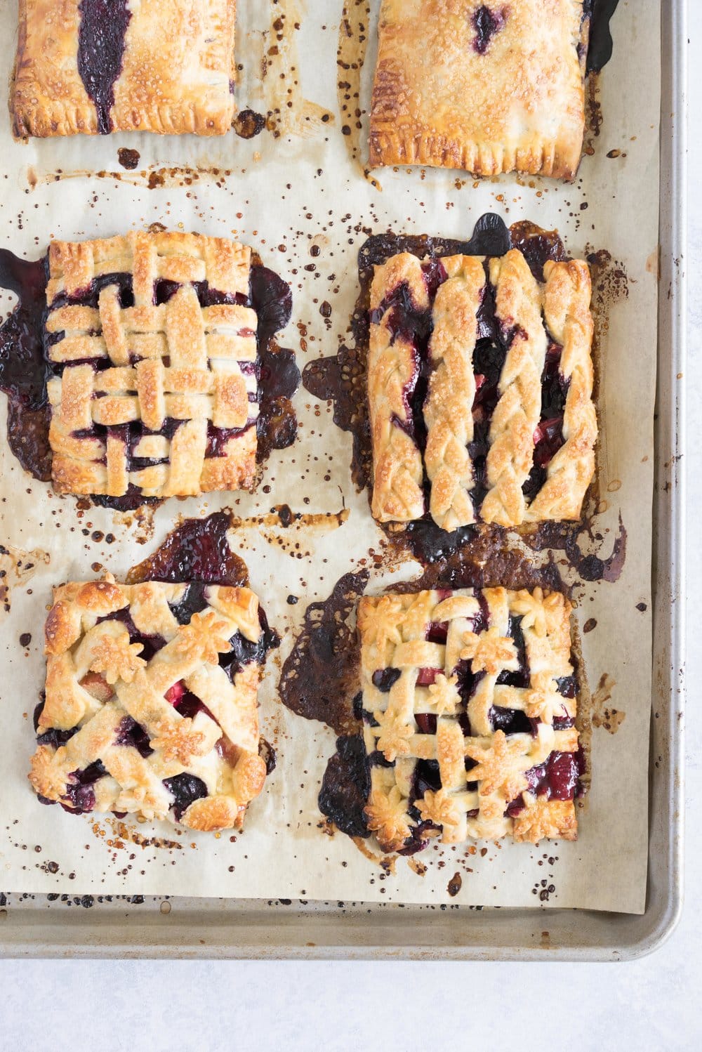 Sour Cherry, Blueberry, and rhubarb hand pies