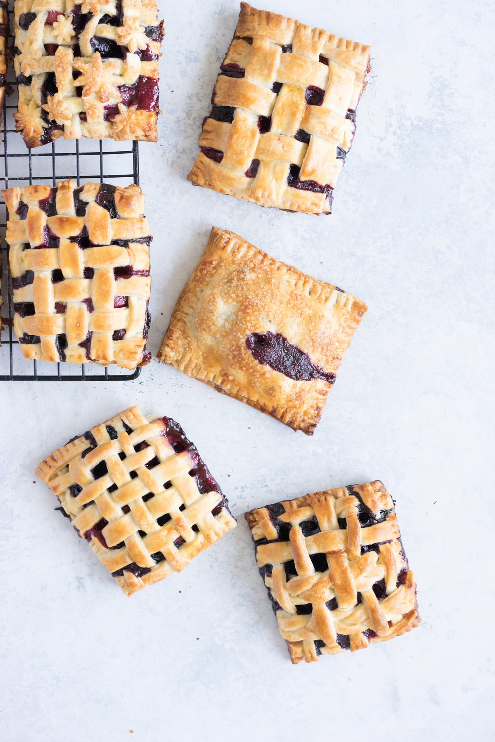 Sour Cherry, Blueberry, and rhubarb hand pies