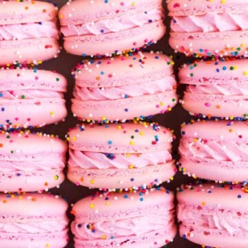 Close up image of french macarons with sprinkles