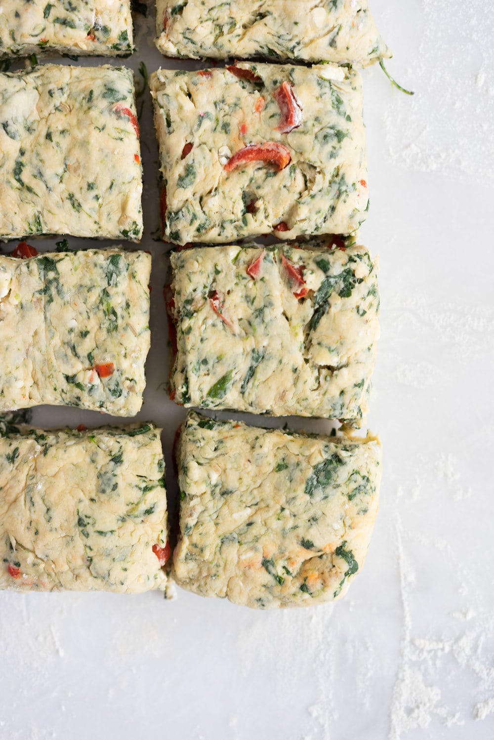 Spinach, Feta, Red Pepper, and Fennel Seed Scones. Perfect for a quick morning tea, a savory brunch option, or a light casual lunch.