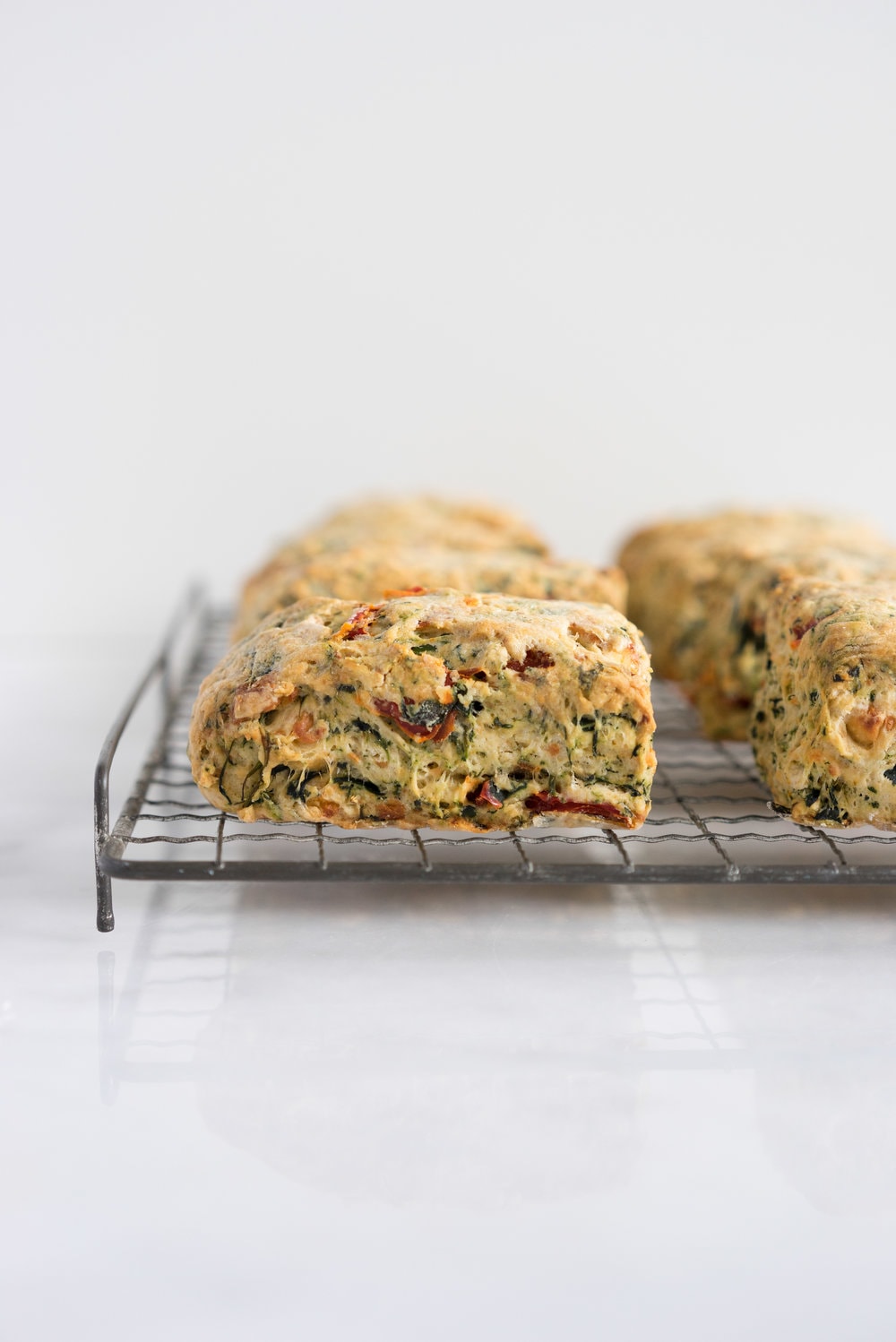 Spinach, Feta, Red Pepper, and Fennel Seed Scones. Perfect for a quick morning tea, a savory brunch option, or a light casual lunch.