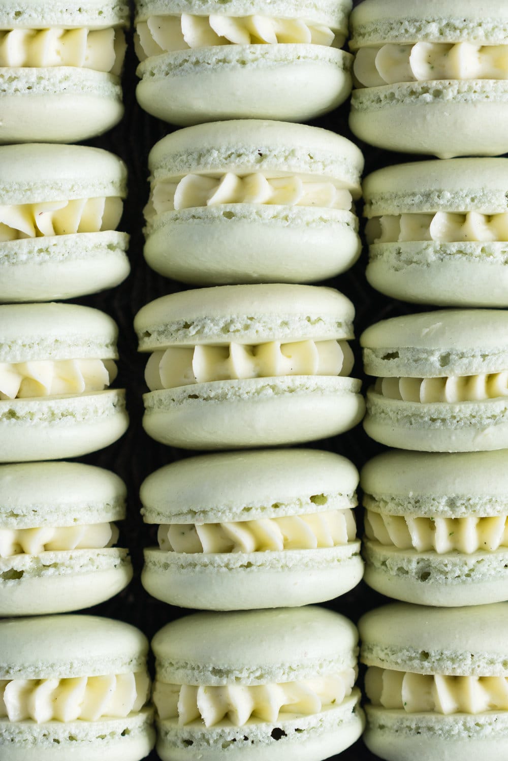 Kaffir Lime Macaron - a shell filled with a delicately infused kaffir lime german buttercream #kaffirlime #macarons #germanbuttercream