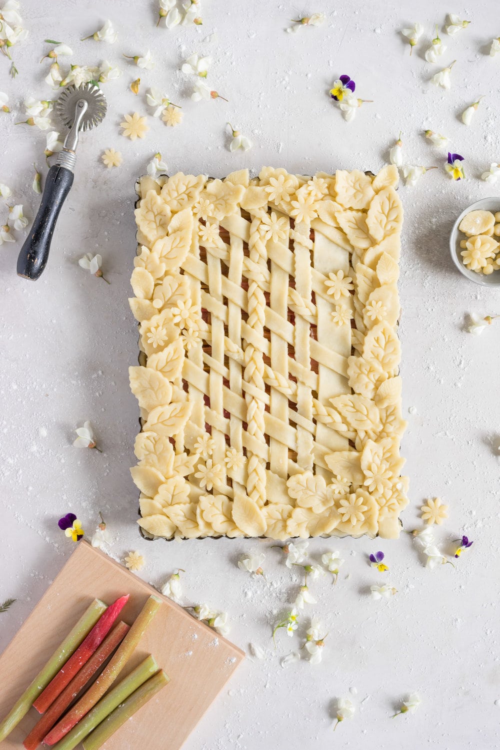 Rhubarb Frangipane Slab Pie - Flaky tender pie crust, sweet nutty frangipane, and vanilla infused roasted rhubarb. Perfect Spring or Early Summer Pie