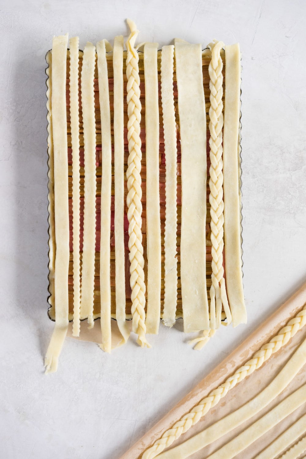 Rhubarb Frangipane Slab Pie - Flaky tender pie crust, sweet nutty frangipane, and vanilla infused roasted rhubarb. Perfect Spring or Early Summer Pie