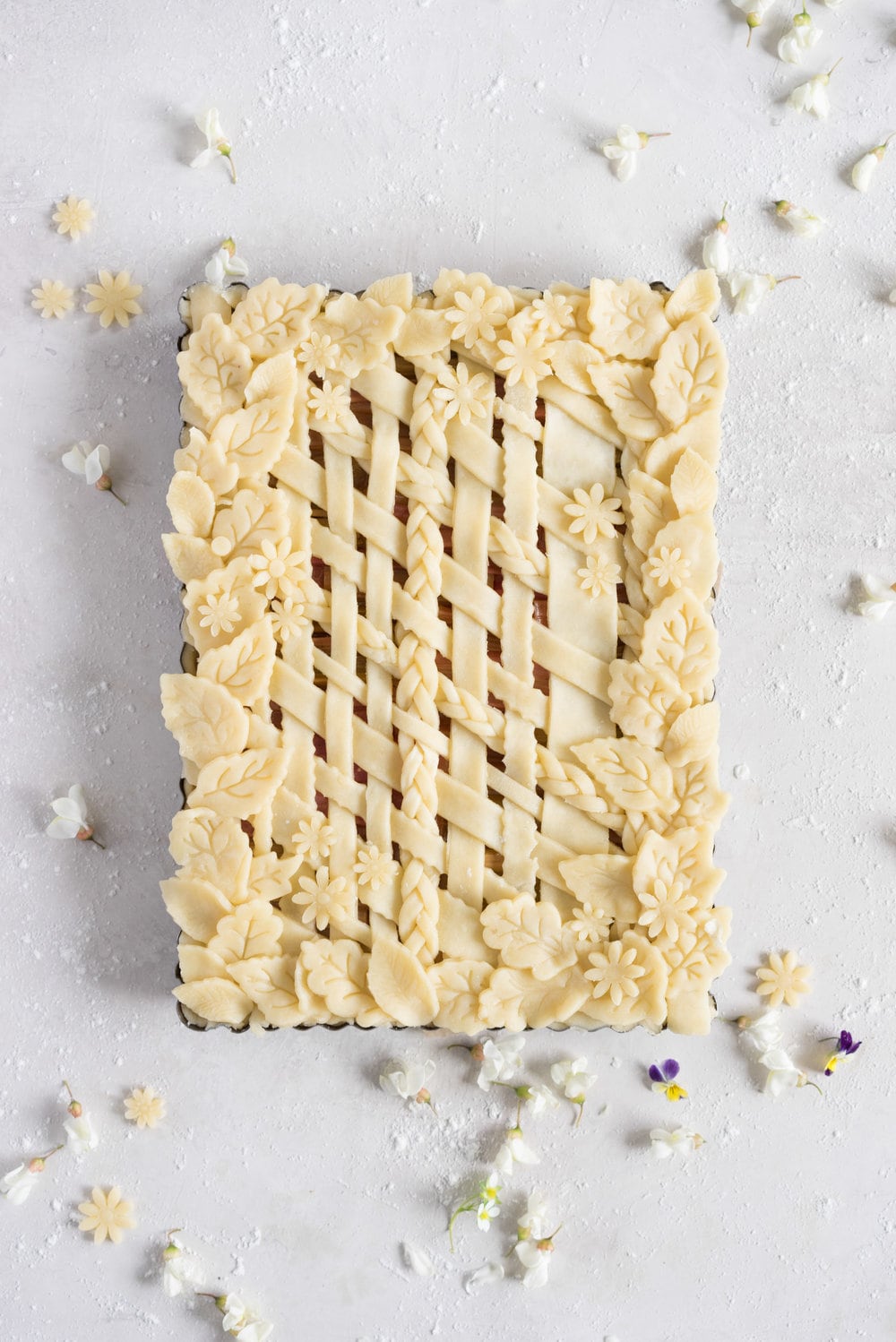 Rhubarb Frangipane Slab Pie - Flaky tender pie crust, sweet nutty frangipane, and vanilla infused roasted rhubarb. Perfect Spring or Early Summer Pie