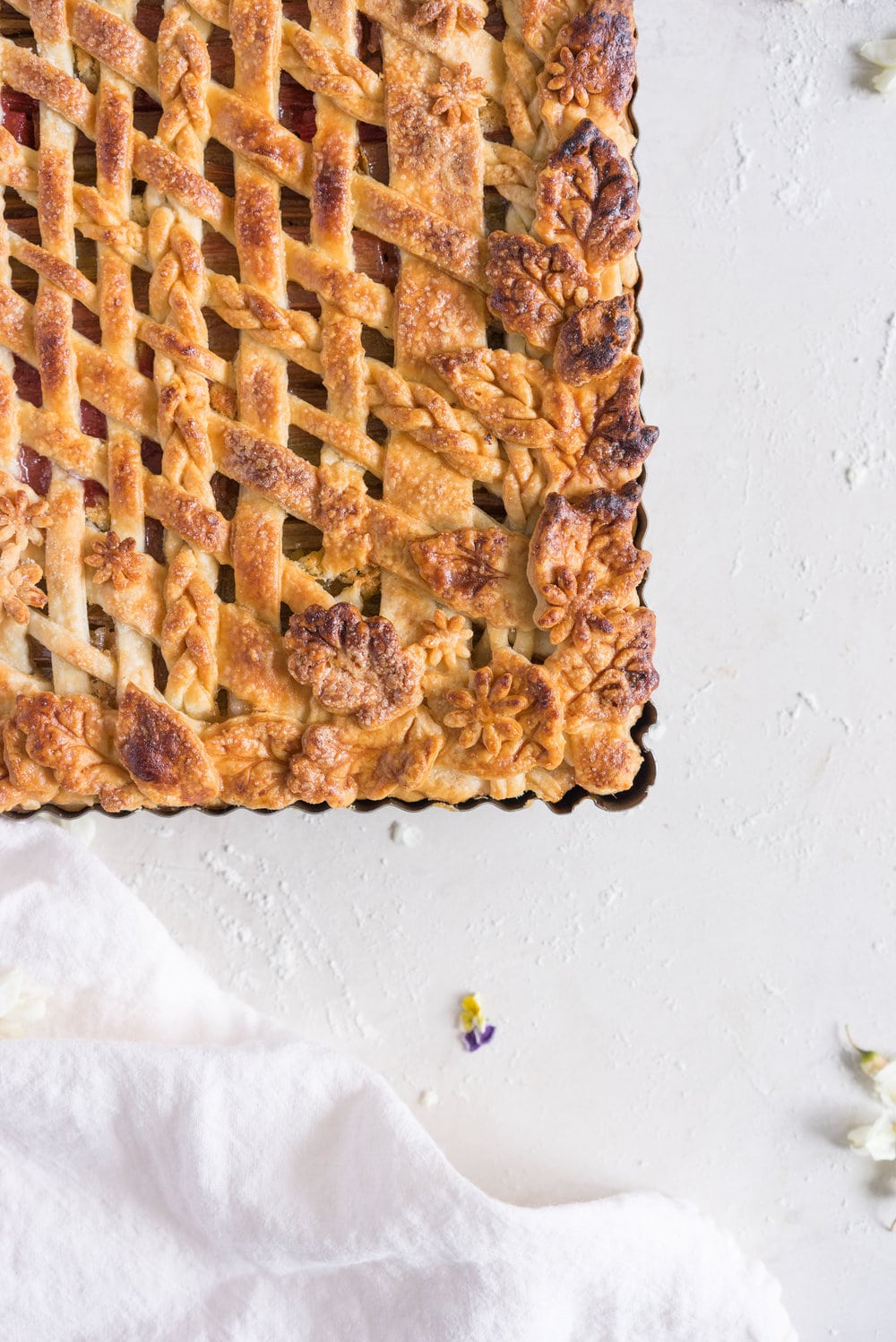 Rhubarb Frangipane Slab Pie - Flaky tender pie crust, sweet nutty frangipane, and vanilla infused roasted rhubarb. Perfect Spring or Early Summer Pie