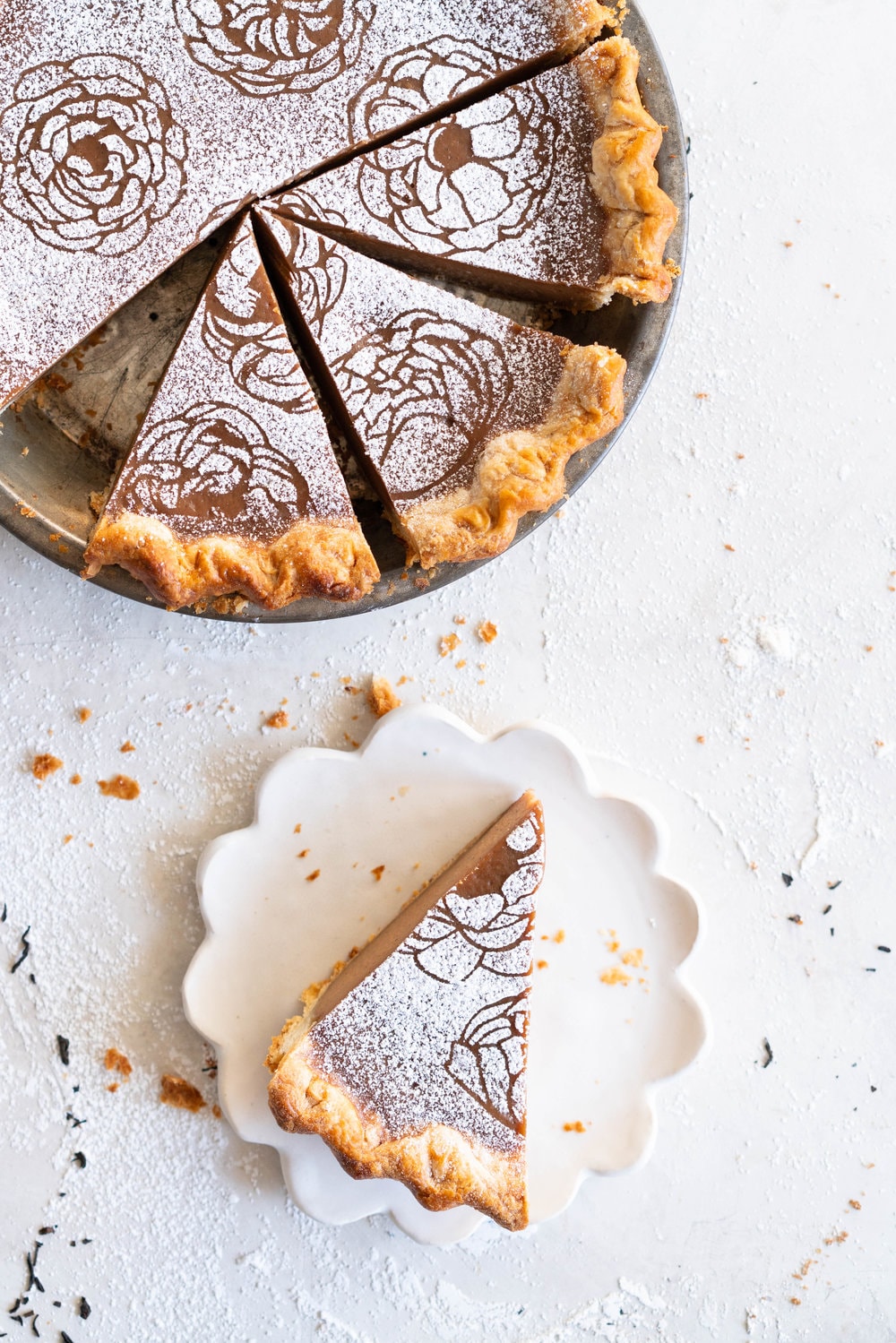 Earl Grey Sugar Pie - Fragrant Earl grey custard is spiked with vanilla bean, and finished with a hefty dusting of powdered sugar. An egg free version of a custard favourite that bakes perfectly flat and will never crack on you.