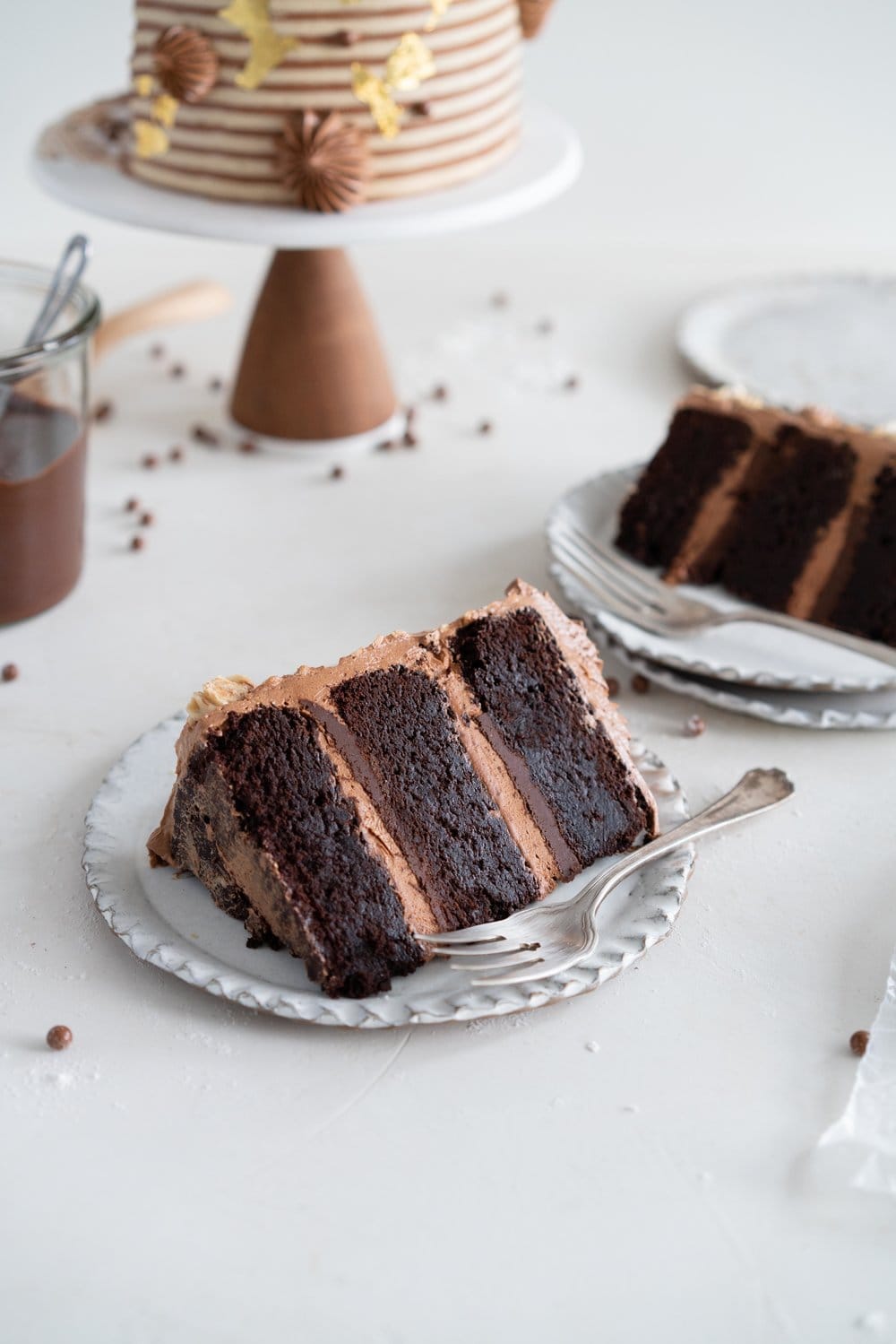 Chocolate Brownie Cake with Chocolate Hazelnut filling and Mocha German Buttercream - perfectly indulgent.