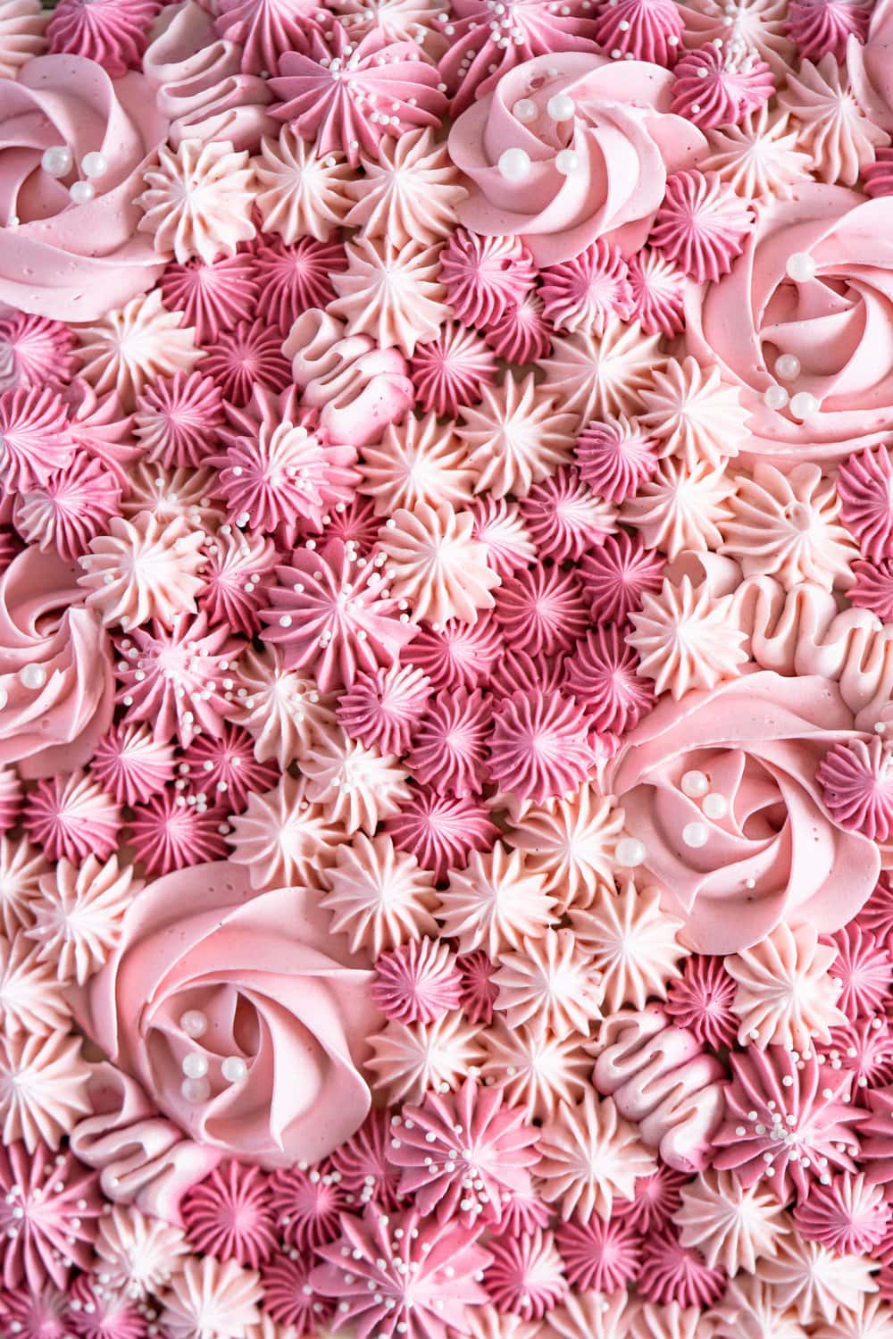 A super easy but delicious rich one bowl chocolate sheet cake is filled with a simple mixed berry cake filling and finished with a piped top using vanilla bean swiss meringue buttercream. This cake is baked in the new Wilton Texturra performance non-stick bakeware, and is finished with simple but beautiful piping in different shades of pink using various piping tips. This cake is simple yet elegant and is a perfect easy alternative to a layer cake. #chocolatecake #wilton #onebowlchocolatecake