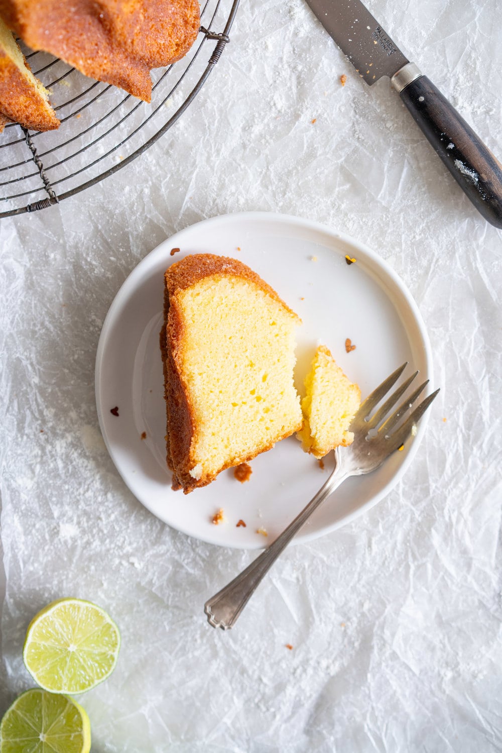 Maida Heatter's East 62nd Street Lemon Cake (Lemon and Lime Bundt Cake). This recipe comes from the legendary Maida Heatter's latest book, Happiness is baking. It is a tender crumbed lemon cake, brushed with a crunchy sugary glaze. Incredibly easy and so, so delicious. #maidaheatter #lemoncake #bundtcake