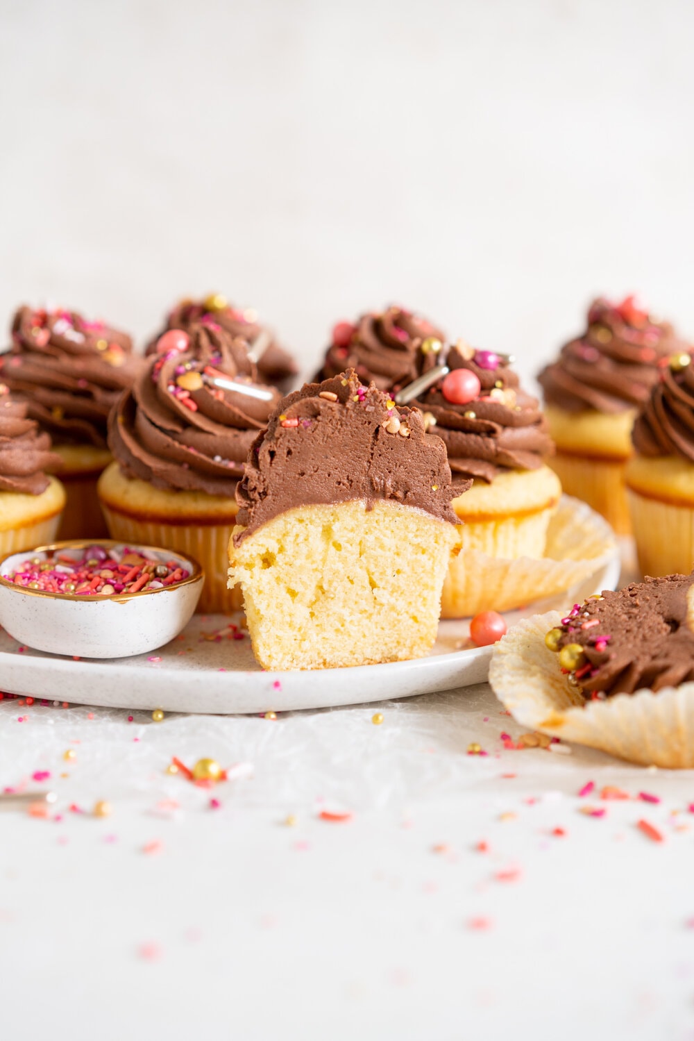 Vanilla Bean Cupcakes with Chocolate Peanut Butter Buttercream. These easy, fluffy Vanilla Bean Cupcakes are topped with a swirl of chocolate peanut butter American Buttercream and finished with a healthy dose of sprinkles. Mix and match your cupcake and buttercream recipes to make your own cupcake and frosting combinations.