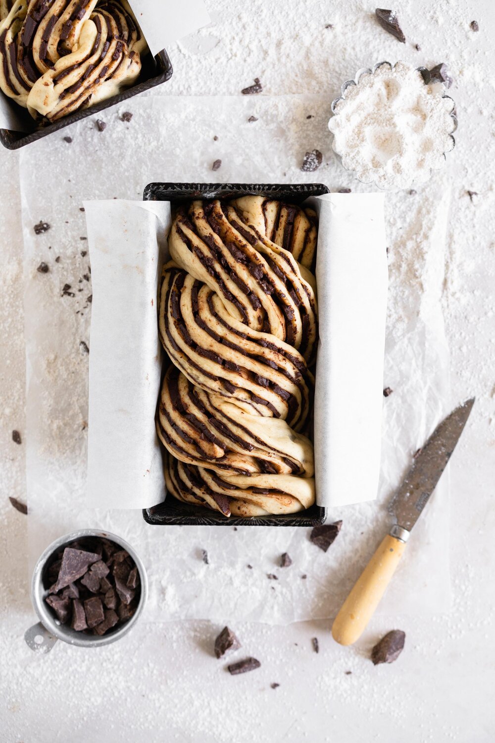 A super easy, rich chocolate and espresso babka made with a rye brioche. The brioche dough is super soft and fluffy, made with rye flour for a toasty finish, and is filled with an espresso chocolate filling and finished with a simple syrup to give it shine and lock in moisture
