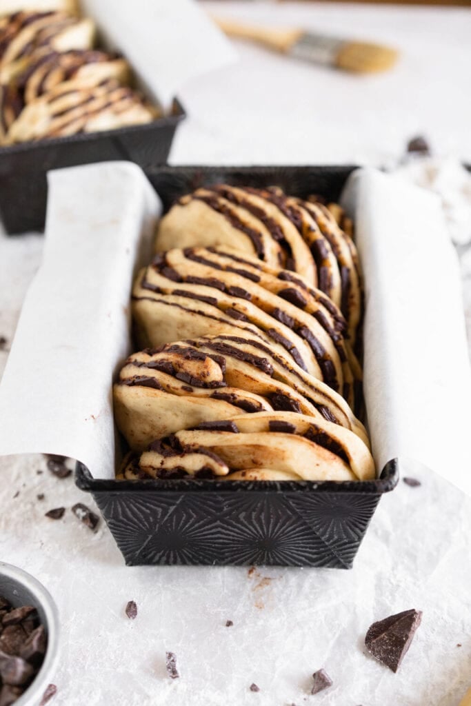 angle shot of chocolate babka