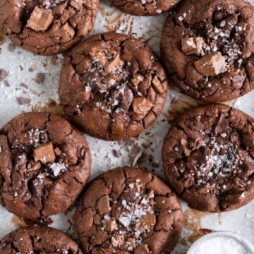 Double chocolate cookies on a sheet pan