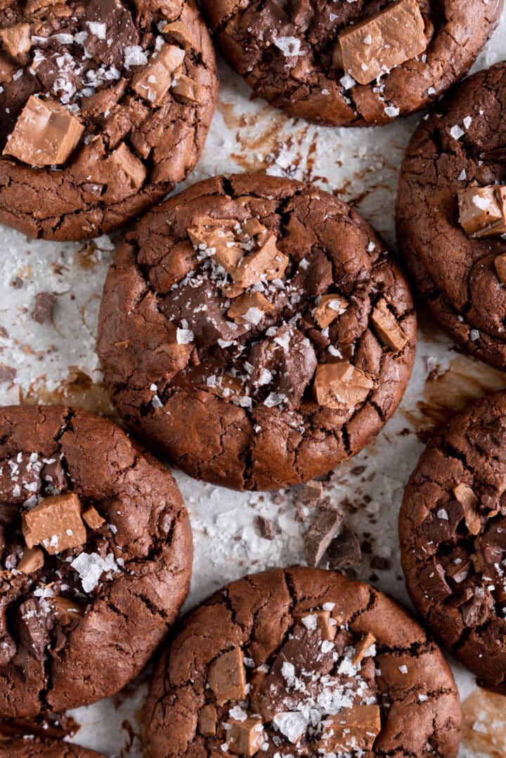 Close up of double chocolate cookies