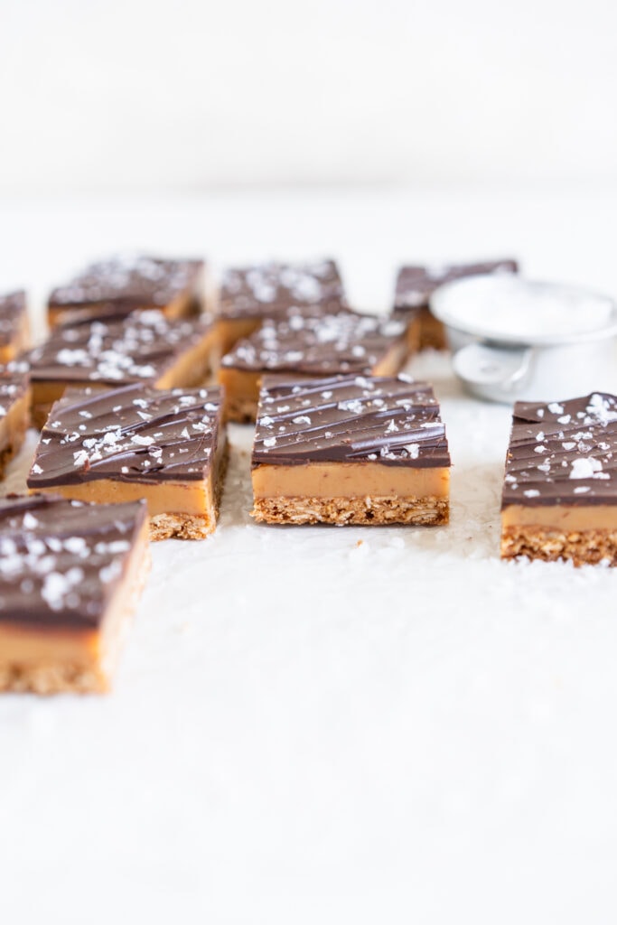 Cut shot of caramel slice