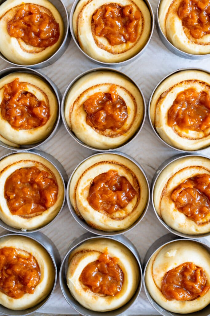 Cinnamon buns in rings with apricot compote added