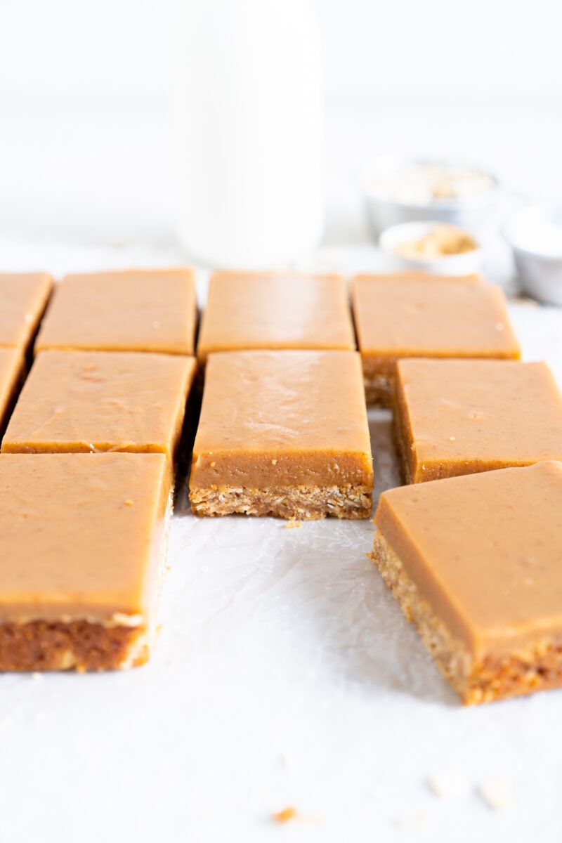 side on shot to show the layers, waiting for chocolate drizzle