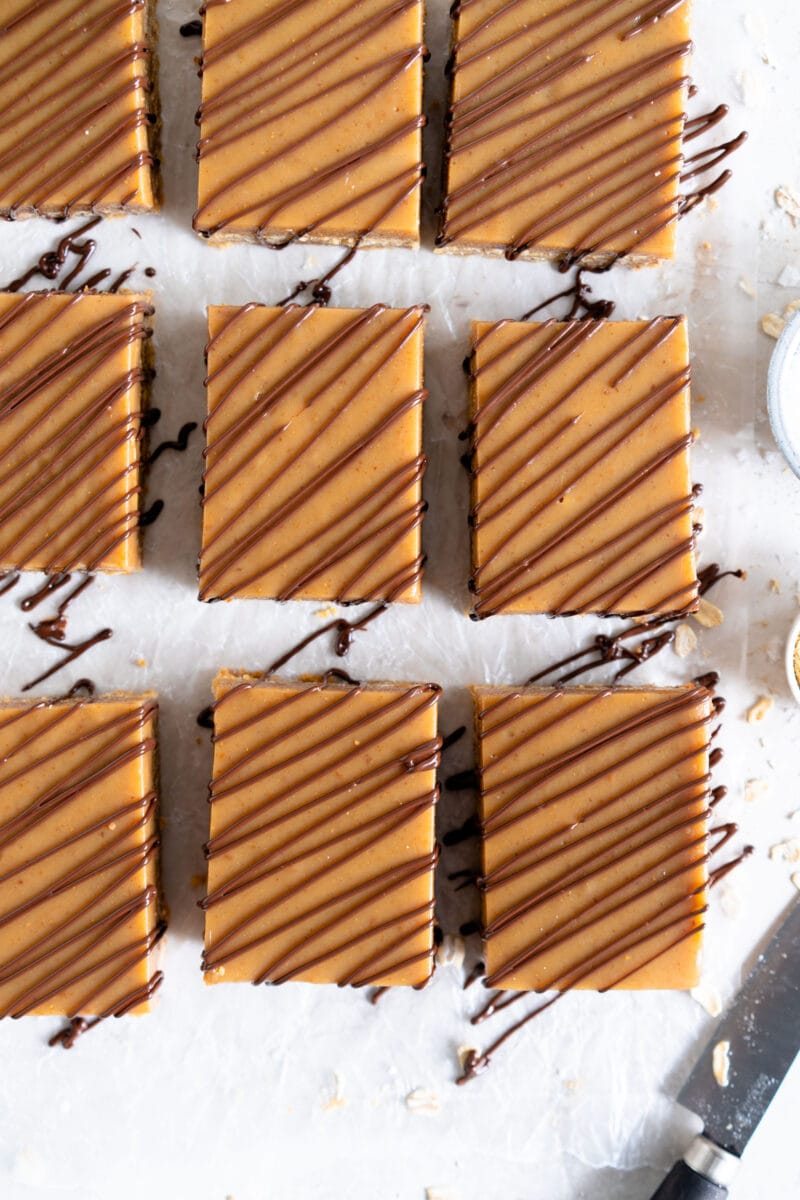 rectangle bars drizzled with chocolate