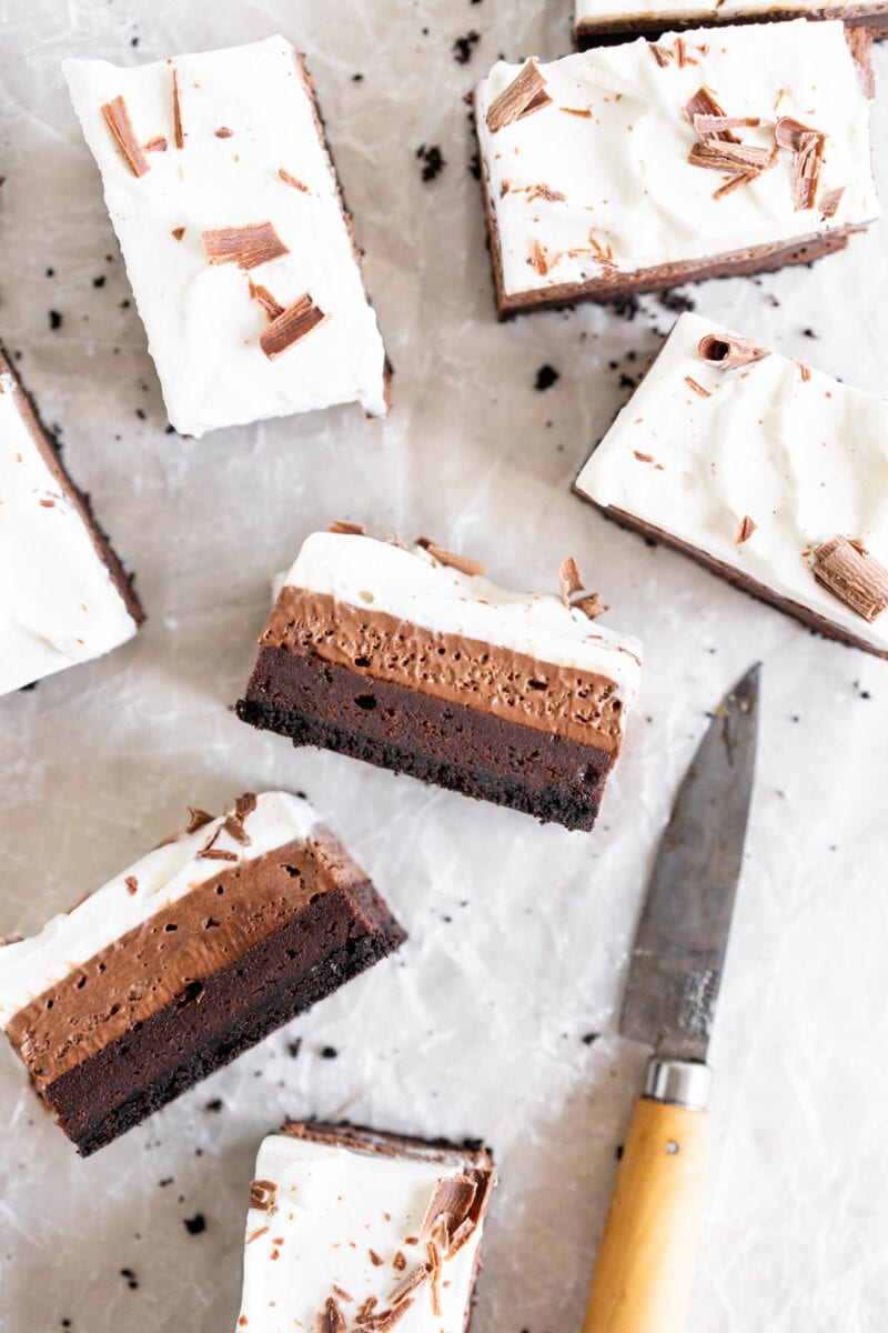 Top down shot showing mud pie bars with layers exposed