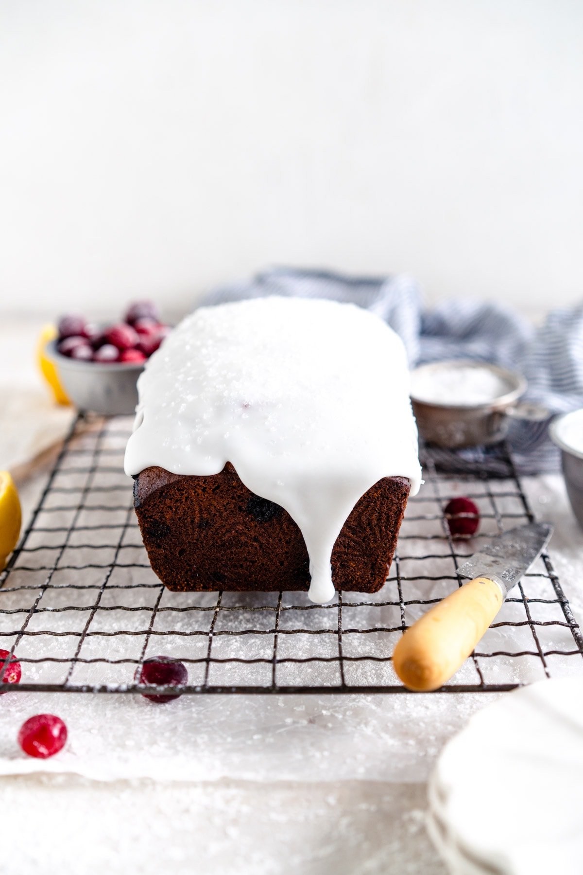 Cranberry Olive Oil Loaf Cake with Lemon Glaze