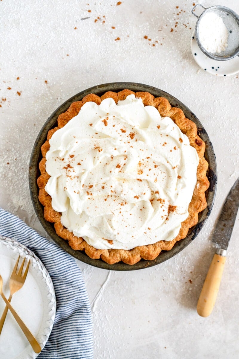 Top down shot of apple butterscotch pie