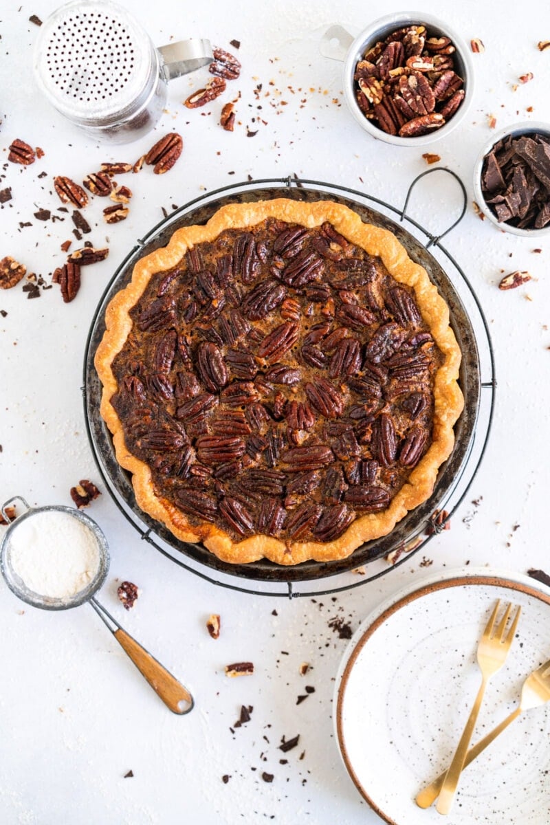 Baked Pecan Pie on Baking Rack