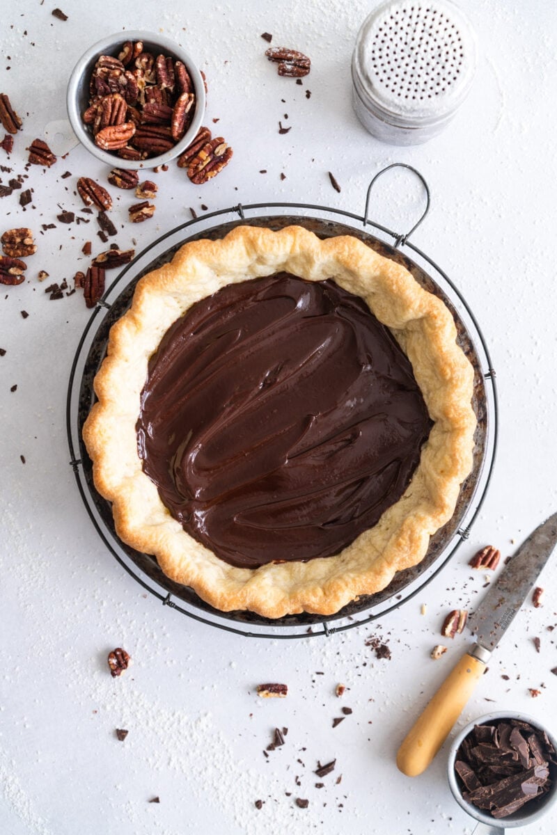 Chocolate Ganache in Par-baked Pecan Pie Crust