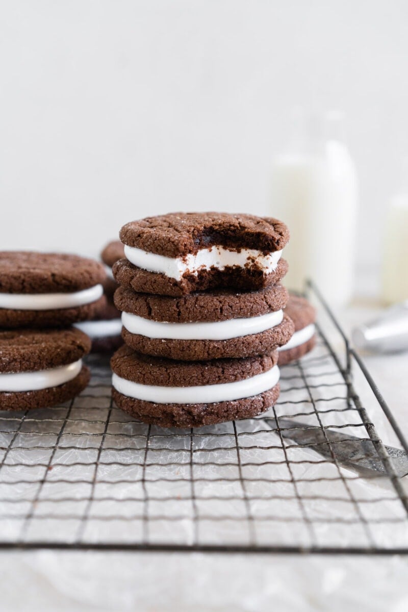 stack of chocolate sandwich cookies